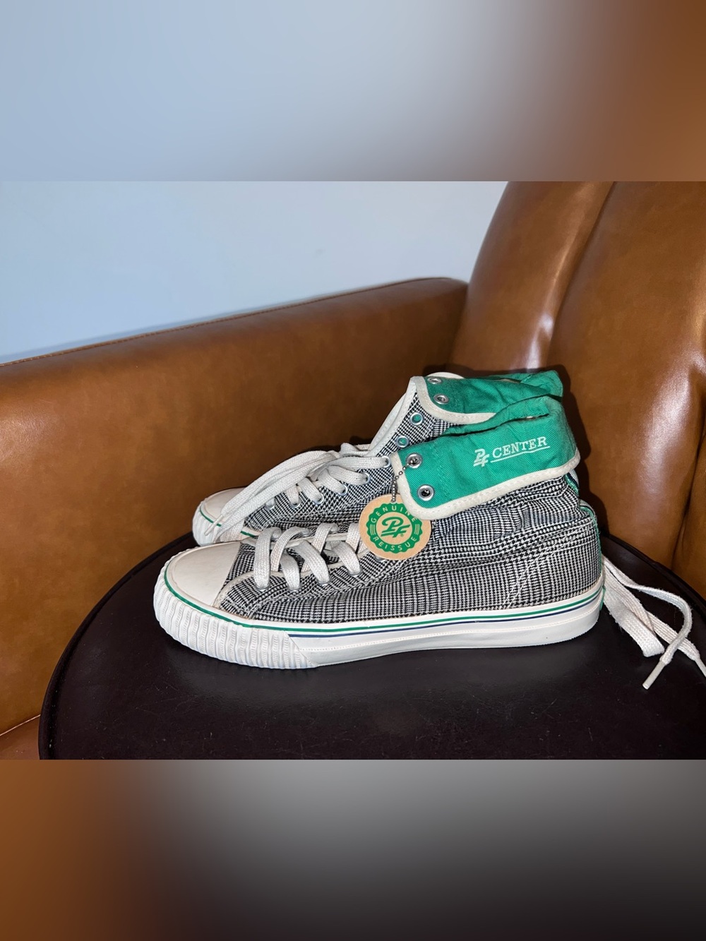 P.F. Flyers Center Hi top sneakers black/white/green houndstooth pattern sz 10